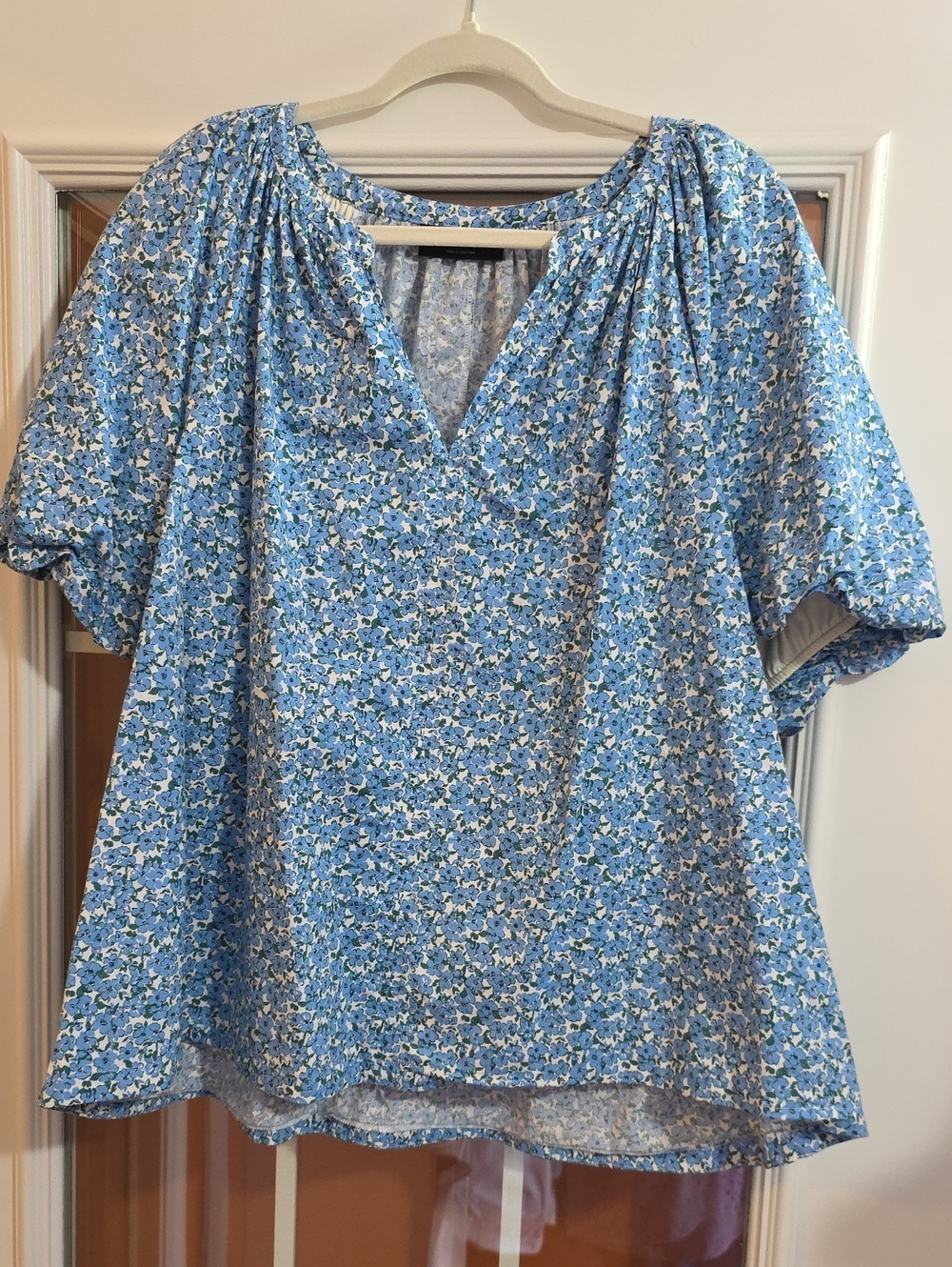 Lane Bryant Light Blue Floral V-Neck Blouse